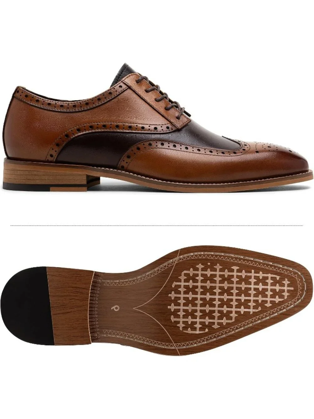 Mens Brown-Black Dunbar Wingtip Lace Up Formal Oxford Leather Brogue Dress Shoes